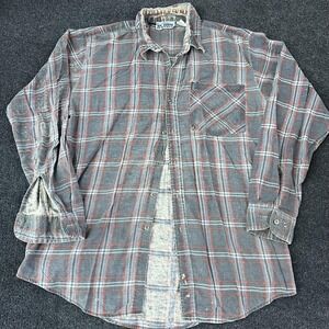 Vintage Haband's Ice‎ House Flannels Shirt Mens LT Gray Plaid Button Long Sleeve